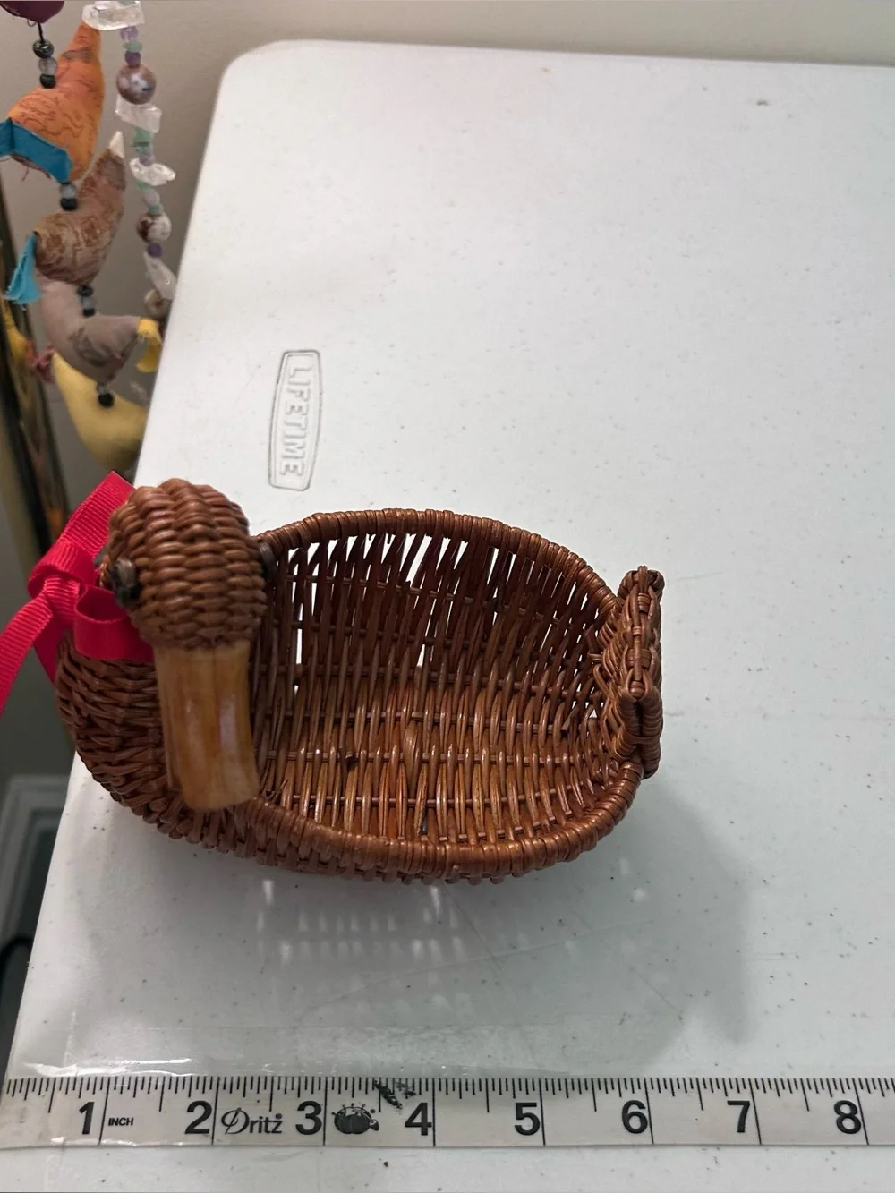 Vintage Wicker Duck Basket Wood Beak Trinket Holder or succulent home